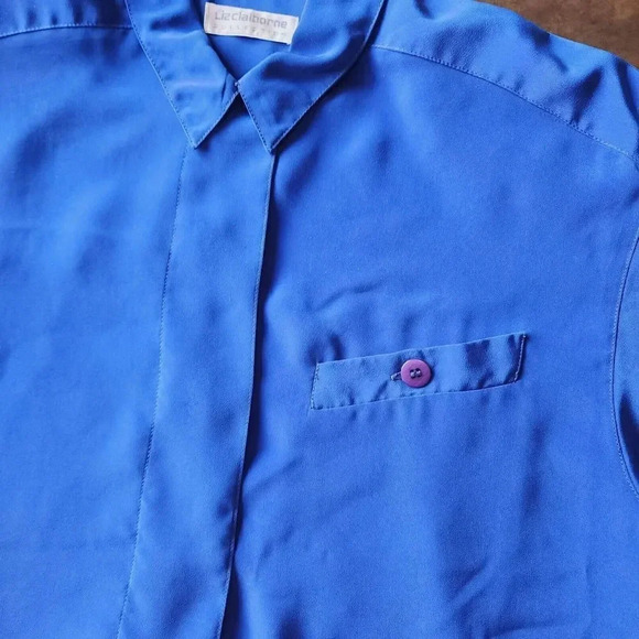 Liz Claiborne Shirt Top Women's Size 4 Dark Blue 100% Polyester Long Sleeve - Picture 7 of 7